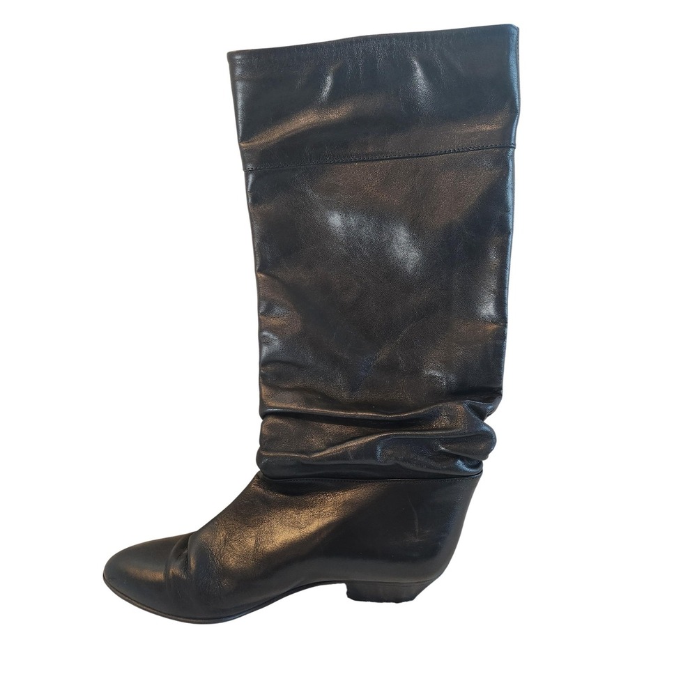 Vintage 80's 90's Sudini Boots Womens Size 7 Black Leather Slouch Made In Italy